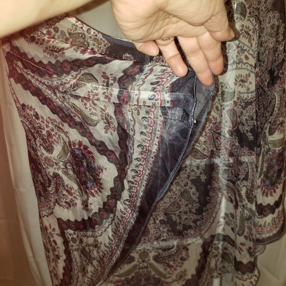 Scarf Overlay Poncho See-through Flowy Fabric Floral Paisley Design One Size - Picture 4 of 7